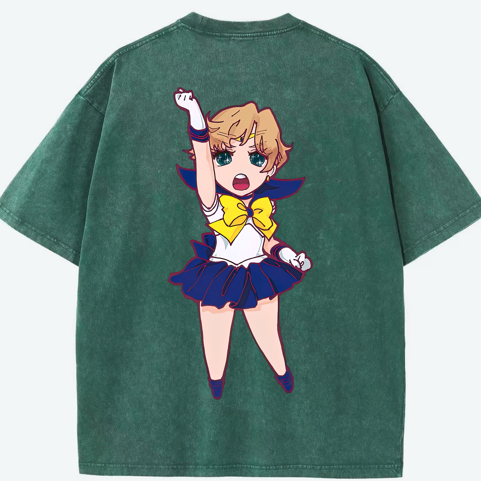 （画像用） 美少女戦士セーラームーン 天王はるか Sailor Moon Tenoh Haruka 綿100% ヴィンテージ風 半袖Tシャツ（背面プリント）